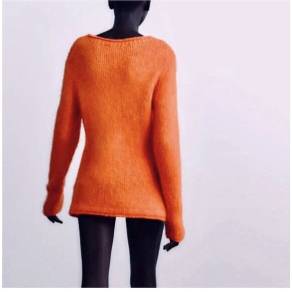 ZARA Sweater Womens Small Orange Long Sleeve Brushed Pullover Knit - Picture 5 of 7